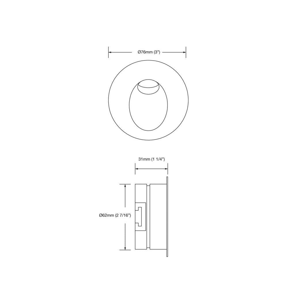 Dimensioned line drawing of the LuxR V1 Round