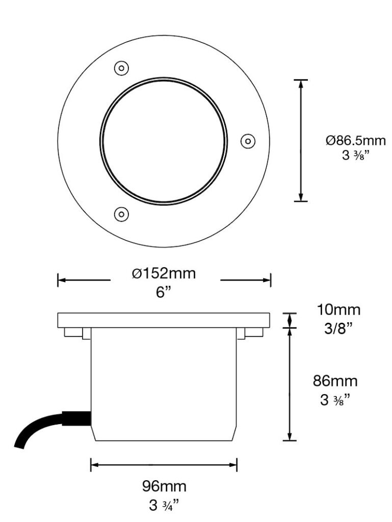 Dimensioned line drawing of the Hunza Lawn Light