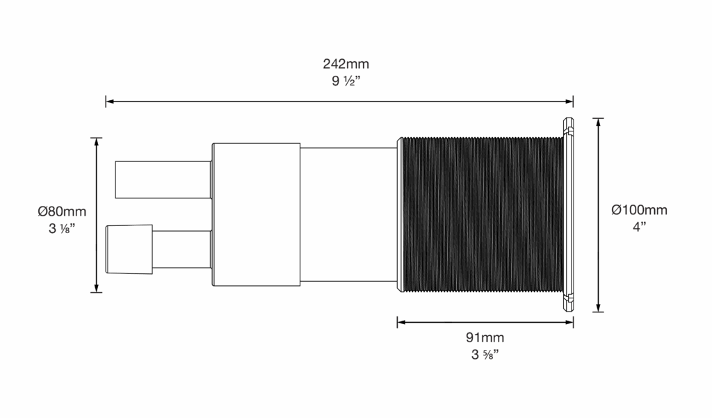Dimensioned line drawing of the Hunza Pool Light Canister