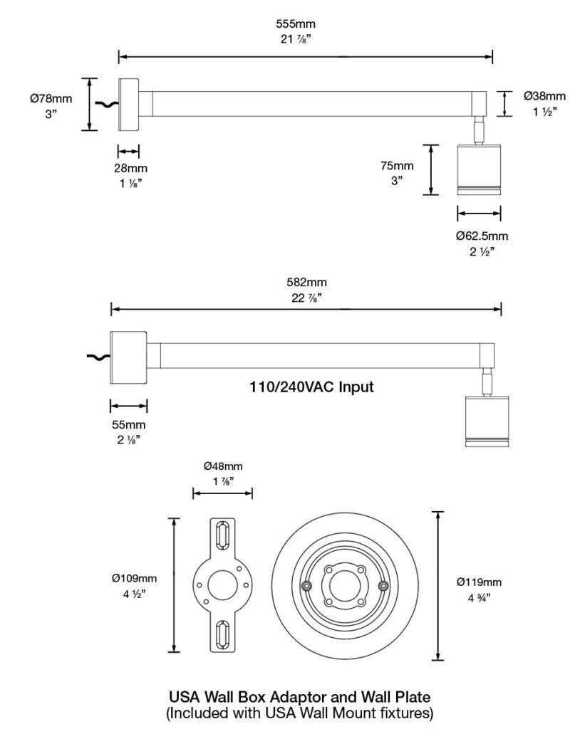 Dimensioned line drawing of the Hunza Sign Light