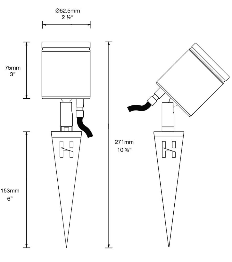 Dimensioned line drawing of the Hunza Stake Mount Adjustable