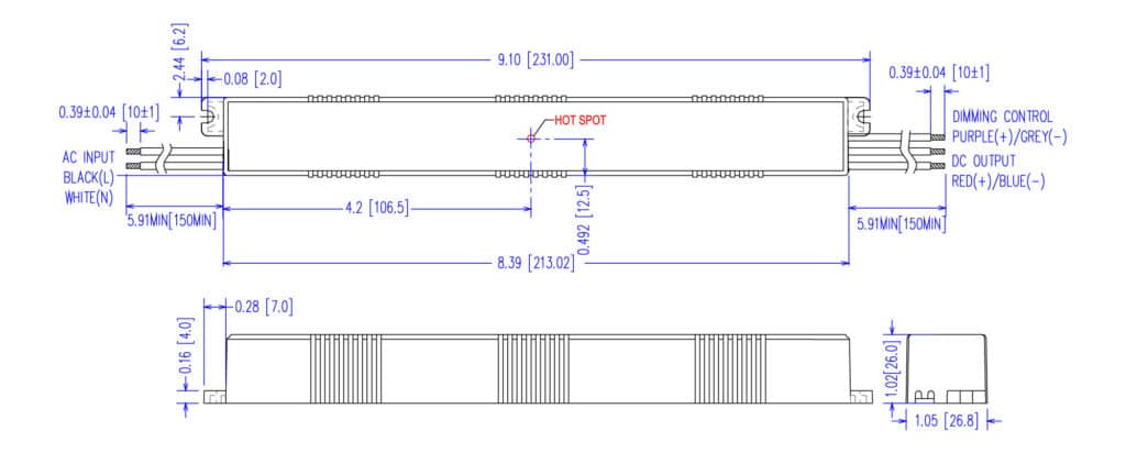 Dimensioned line drawing of the EPtronics 700mA 18-54V Constant Current Driver - Dim-to-off