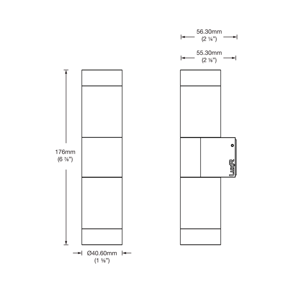 Dimensioned line drawing of the LuxR Modux Four Pillar Light