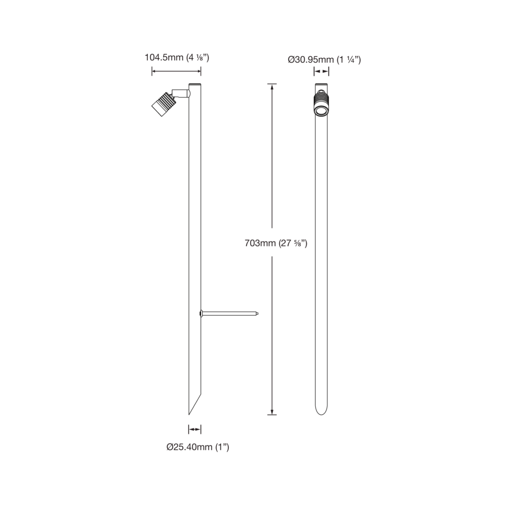 Dimensioned line drawing of the LuxR Modux One Single Pole Light
