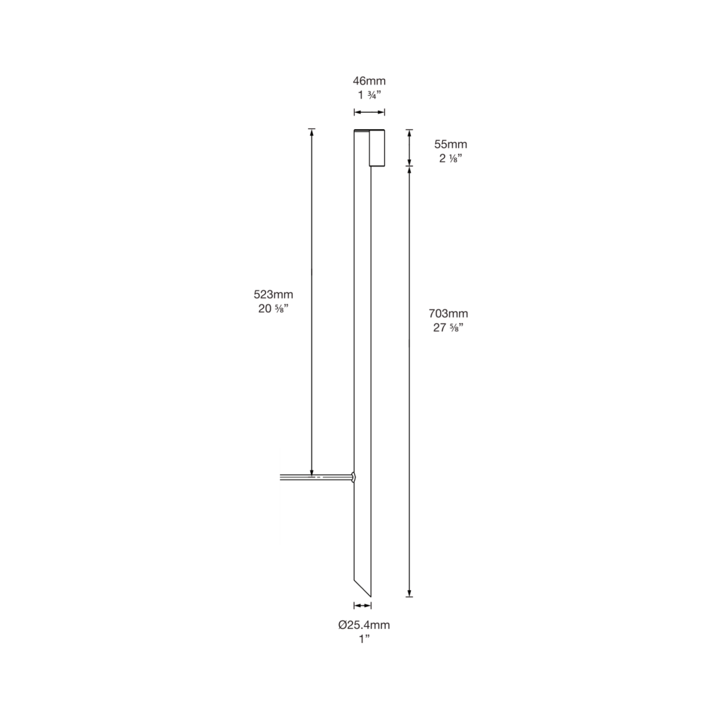 Dimensioned line drawing of the LuxR Modux One Vail Pole Mount