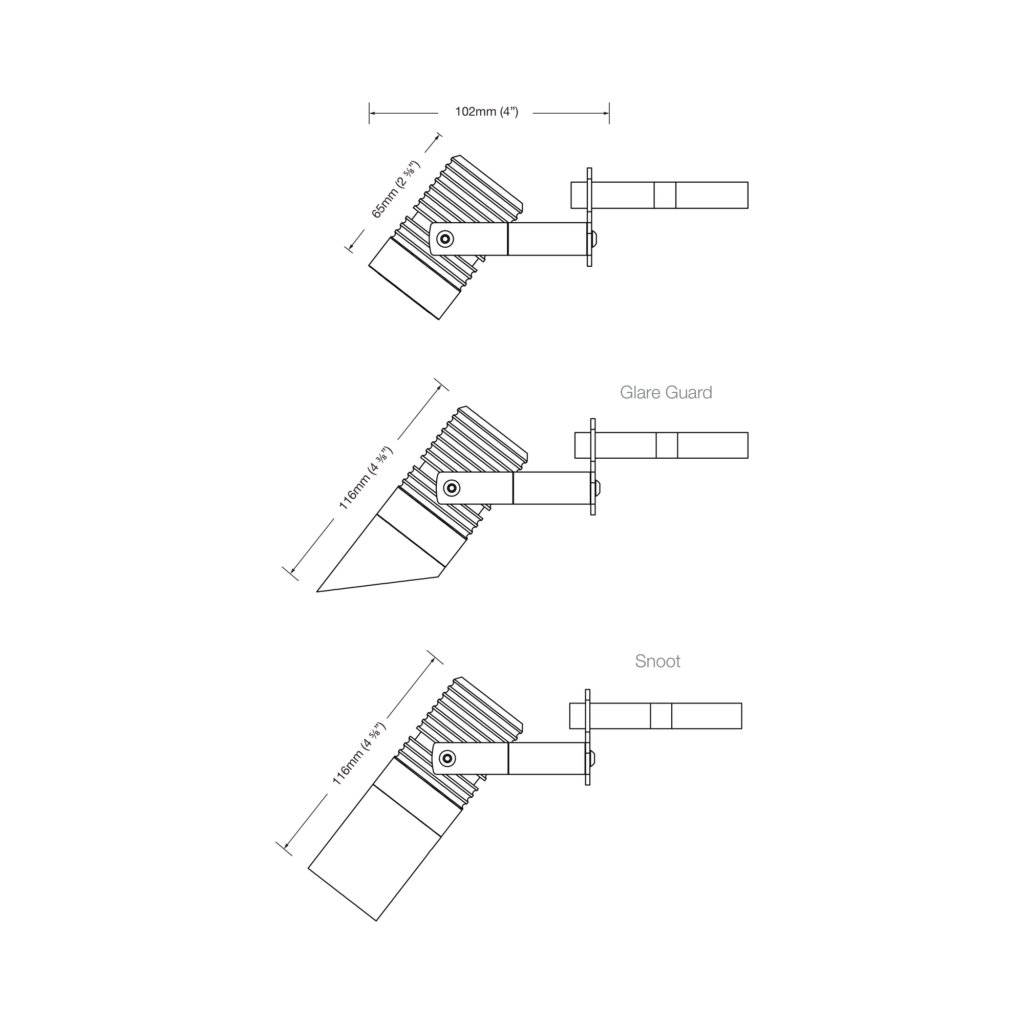 Dimensioned line drawing of the LuxR Modux Four Tree Mount
