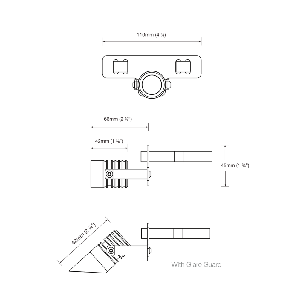 Dimensioned line drawing of the LuxR Modux One Tree Mount