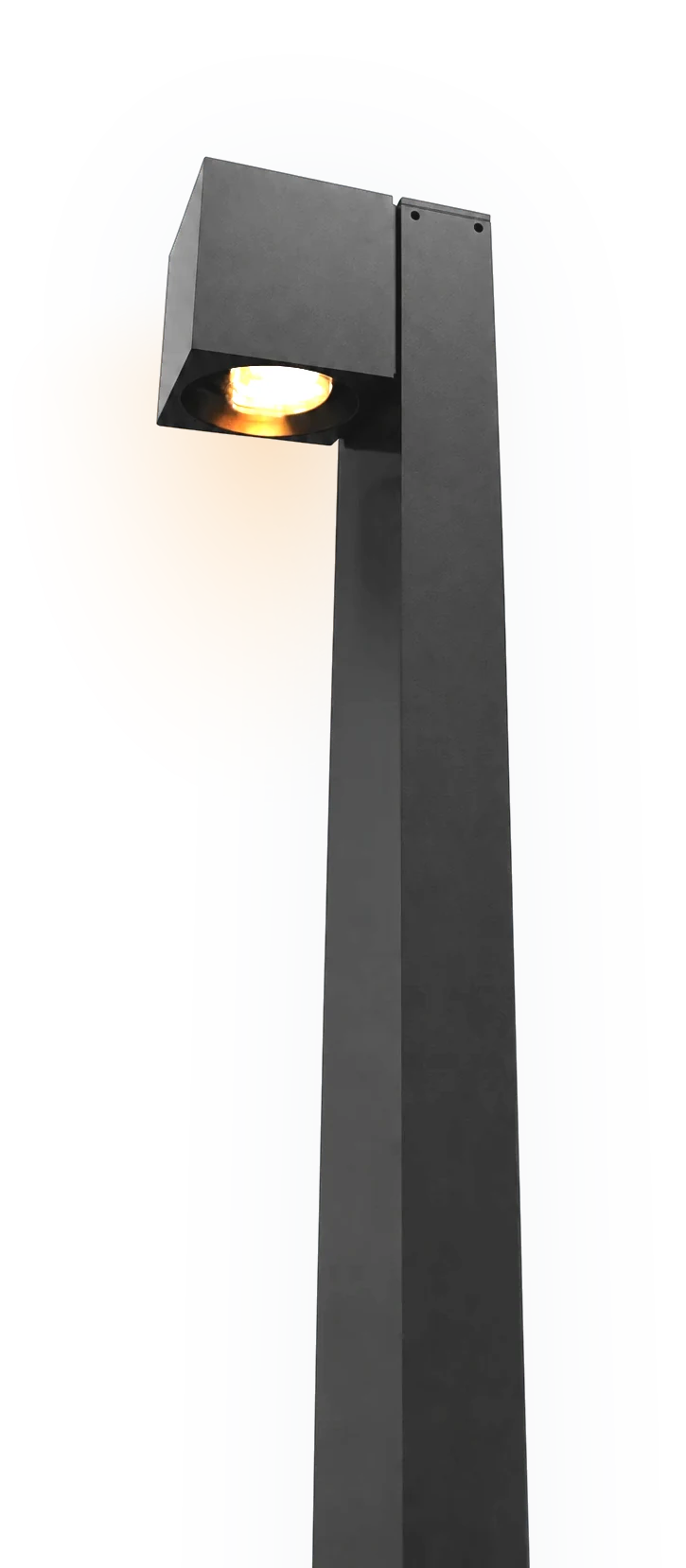 Hunza Arch Bollard Square in electropolished black, lit